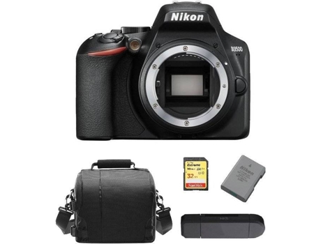 Kit Cámara Réflex NIKON D3500 Corpo Negro + Tarjeta SD de 32GB + Funda para cámara + bateria EN-EL14A + Lector de Tarjeta de memória