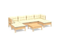 Maison Exclusive - Muebles De Jardín 7 Piezas Cojines Madera De Pino Color Crema