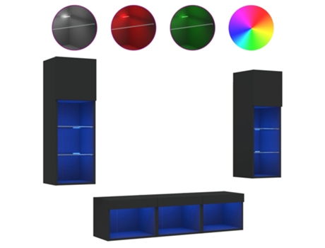 Conjunto 5 Muebles de TV de pared con LED VIDAXL madera ingeniería negro (40 x 30 x 30 cm)