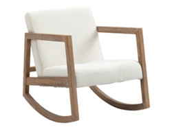 Mecedora reclinable con estructura de madera, braseada, estilo lounge, madera de caucho, color blanco crema