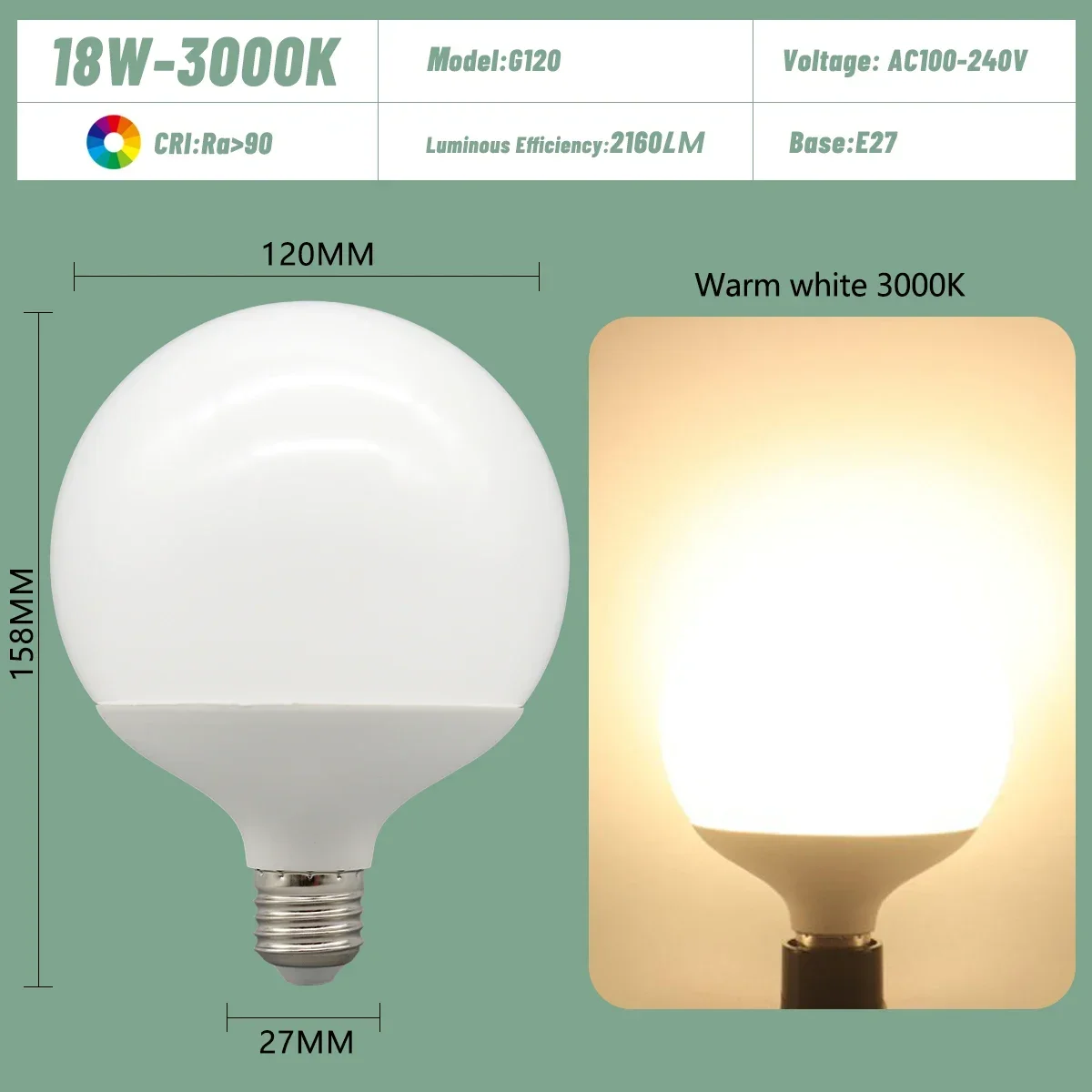 Bombillas Led E27 (18w 3000k, 2 Unidades), De Bajo Consumo, Universales, Para Lámparas De Tocador.