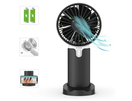 Mini ventilador portátil, ventilador de escritorio USB con batería recargable de 2400 Mah, ventilador de escritorio de refrigeración externo, negro...