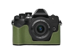 Estuche para cámara Olympus OM DE M10 Mark IV con ranura para batería y textura de palma, cuero sintético, cubierta inferior con funda protectora de medio cuerpo