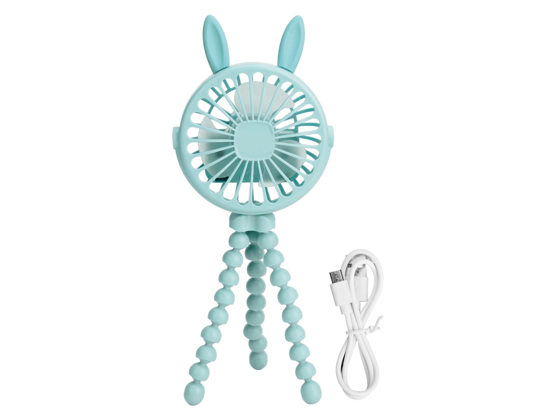 Ventilador eléctrico para cochecito, ajustable con 3 velocidades, LED, clip, trípode, portátil, azul.