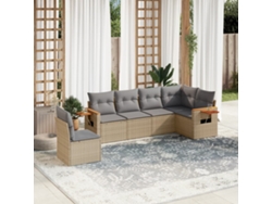 Conjunto de sofá de jardín de 6 piezas con cojines, mimbre sintético beige, Dkd Home Decor