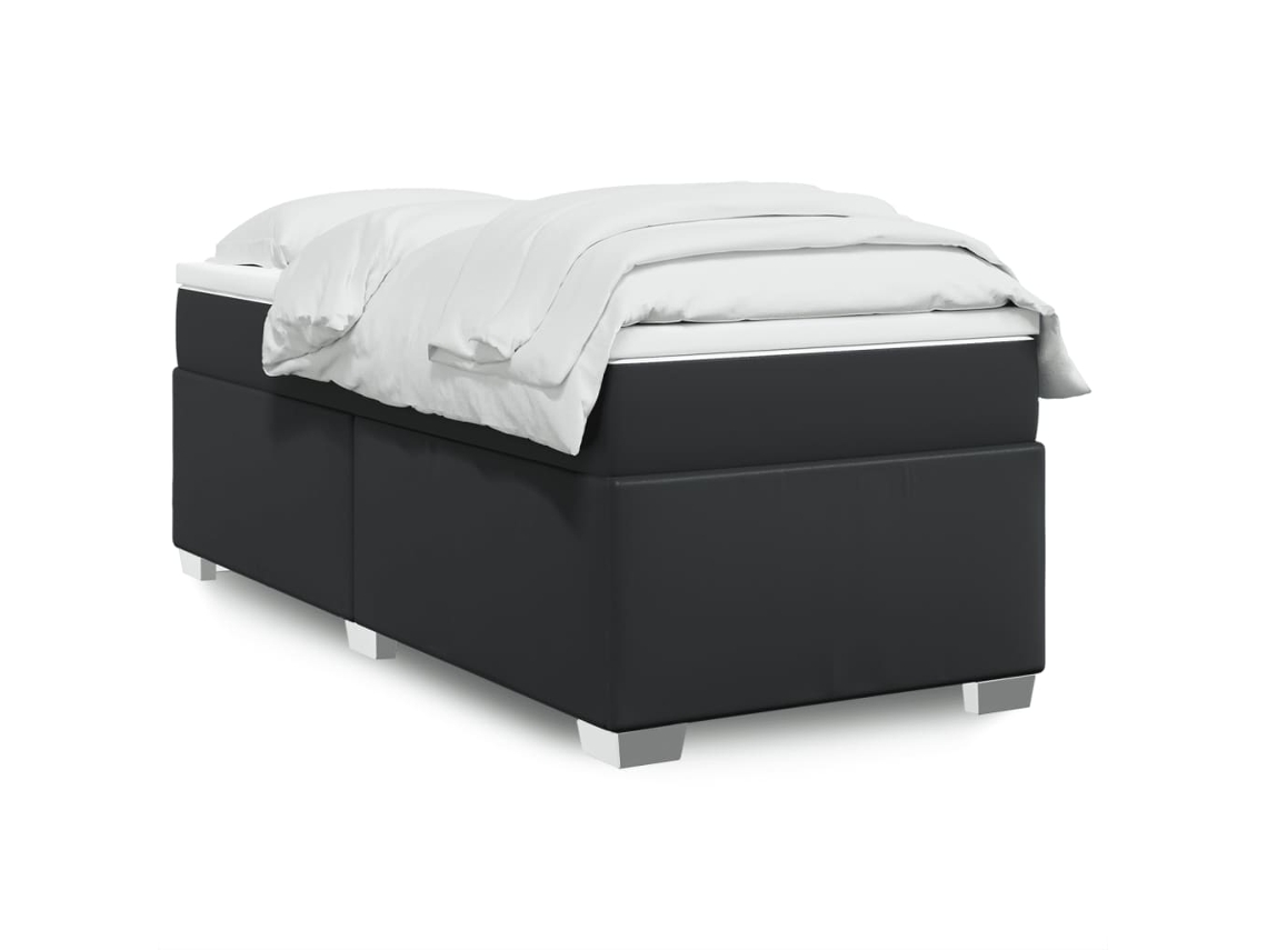 Cama Box Spring Con Colchón Cuero Sintético Negro 100x200 Cm