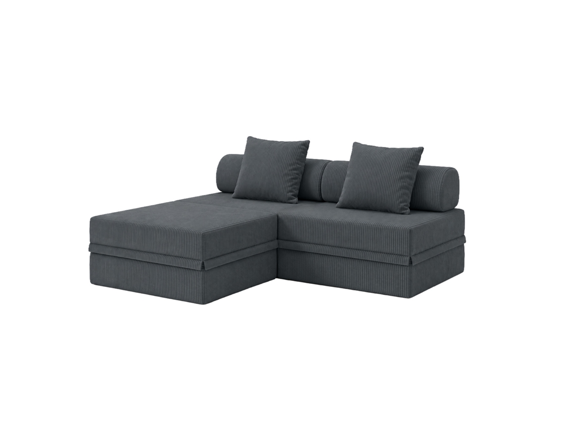 Sofá Modular 3 Lugares + Puff  Convertible  Veludo Regular Cinza