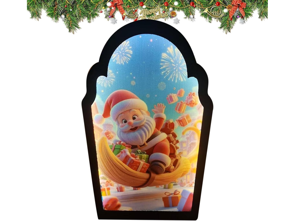 Espejo navideño holográfico con diseño de Papá Noel, espejo LED festivo con borde ondulado, decoración navideña M Slowmoose