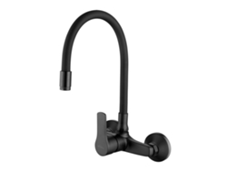 Grifo de Cocina INVENA Montado En La Pared con Boquilla Elástica En Negro, de Palanca Única para Mezcla de Agua