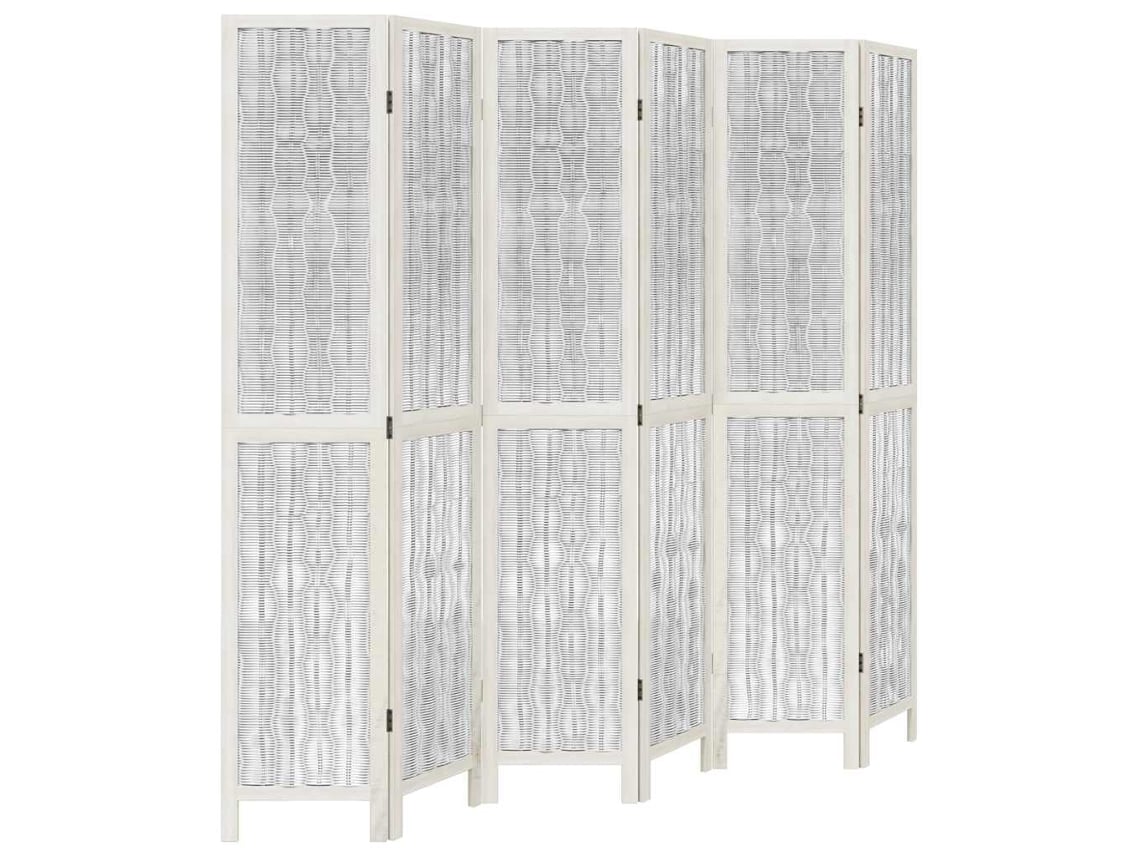 Biombo separador de ambientes, 6 paneles en madera de paulownia y ramas de sauce blanco Dec031058
