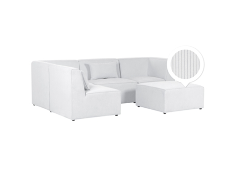Sofá esquinero modular de 4 plazas a la derecha con reposapiés en Bombazine blanco sucio Lemvig BELIANI