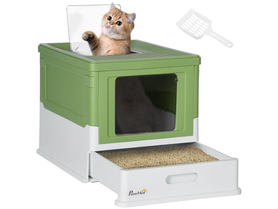 Caixa Areia Gatos Tampa Entrada Saída 47,5x35,5x36,7 Cm Verde Branco