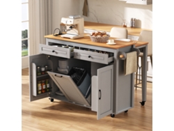 Isla de cocina con ruedas, isla de cocina extensible para comedor con encimera y compartimento para portarrollos, isla de cocina con reglas Zkaka