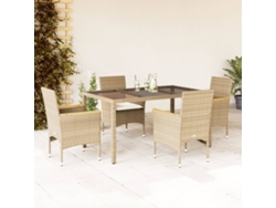 Juego de comedor de jardín de 5 piezas con cojines, mimbre PE/vidrio beige, Dkd Home Decor