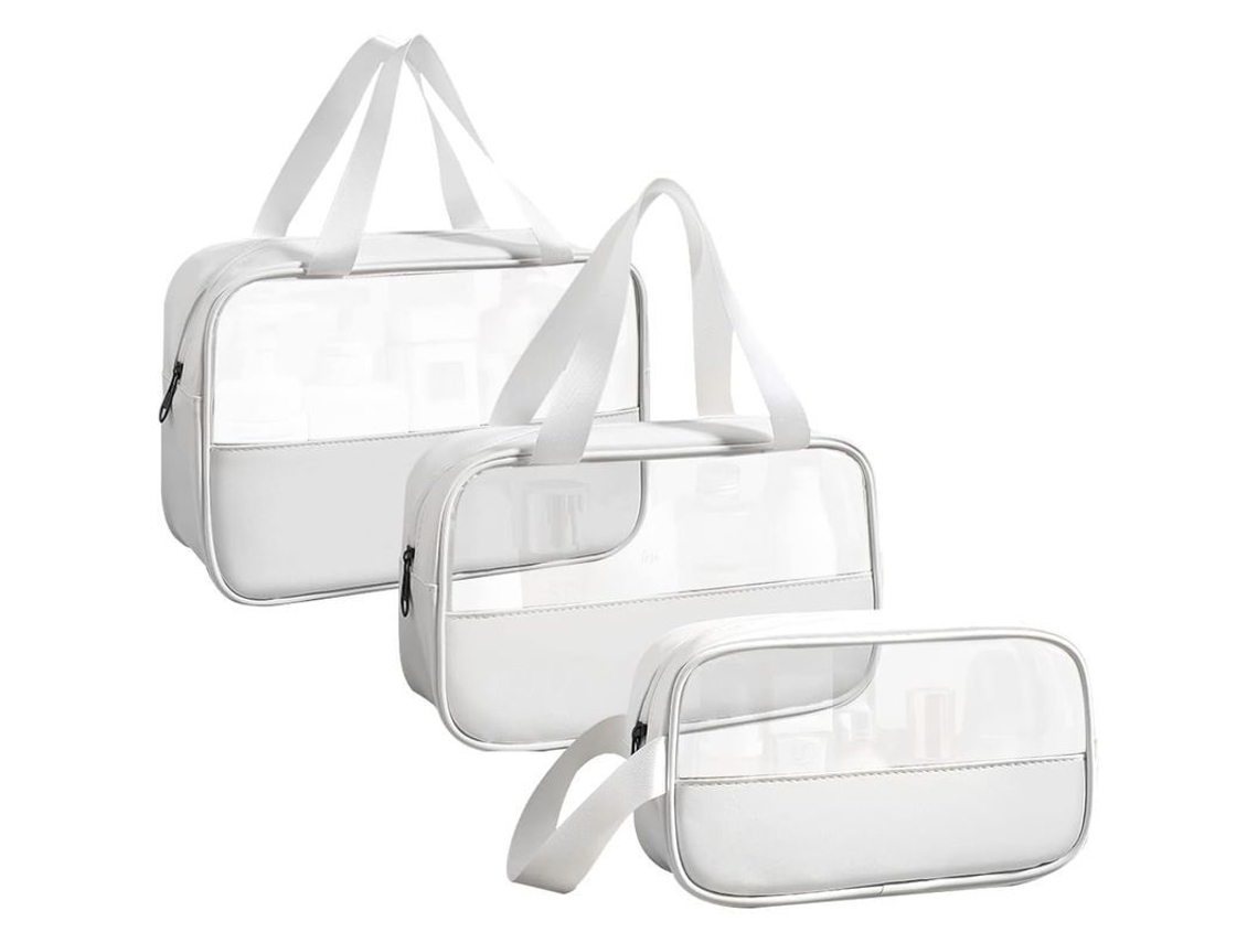 Juego De 3 Neceseres Transparentes, Bolsas De Maquillaje Impermeables Con Asa Para Viajes - Blanco