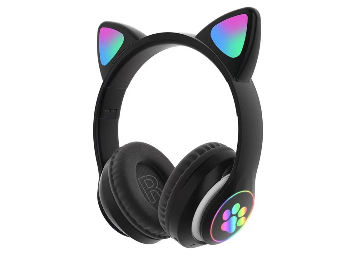 (negro) Auriculares Inalámbricos, Diseño De Orejas De Gato, Sonido Estéreo, Con Micrófono, Auriculares De Cuero Genuino