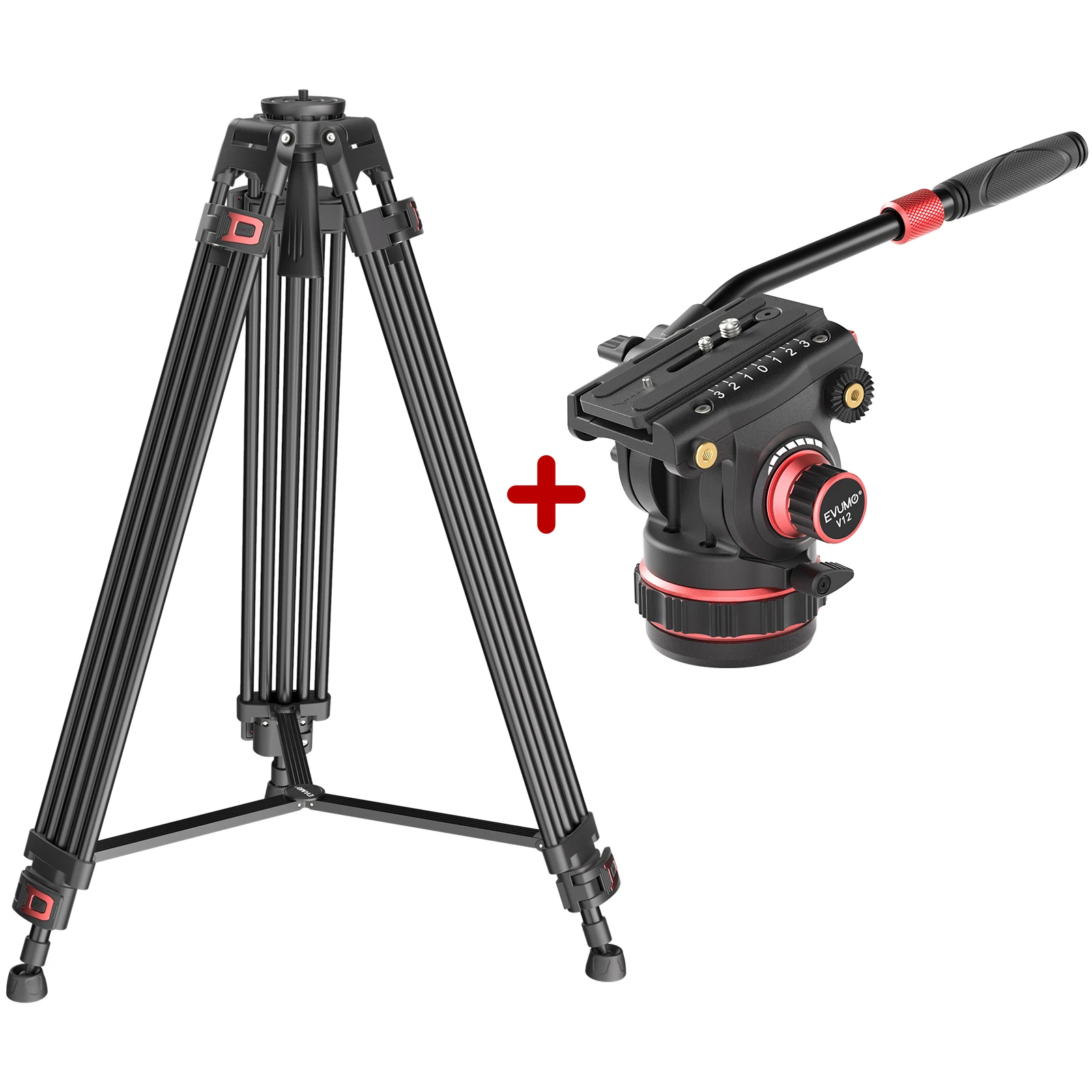 Trípode de fotografía profesional Evumo DF6, aluminio, cabezal panorámico, capacidad de carga de 10 kg, para cámara y videocámara, cabezal de vídeo fluido, trípode con V12