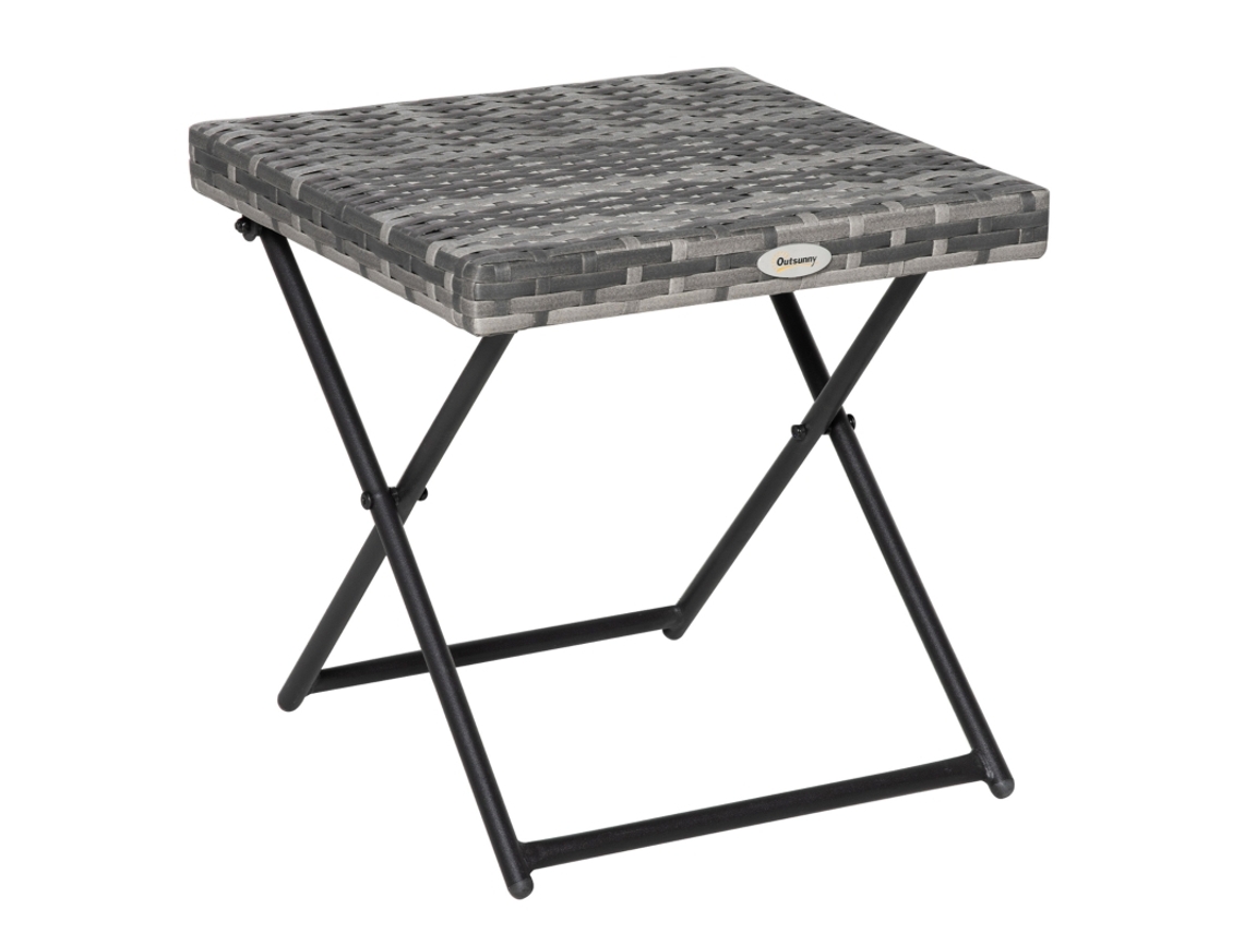 Mesa De Jardín Con Centro De Mesa De Poliratán, Plegable De Metal, Gris, 40 Cm