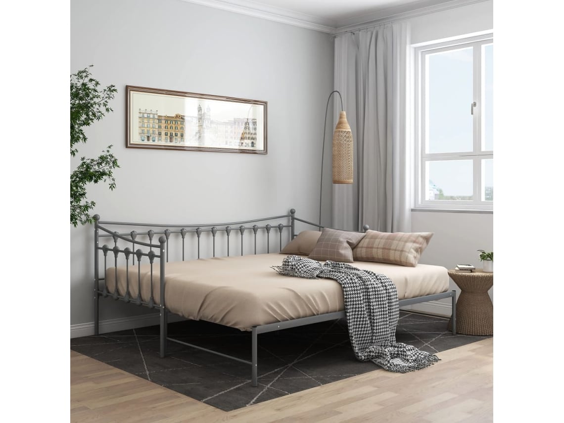 Estructura Sofá Cama Extraíble Sin Colchón Metal Gris 90x200 Cm