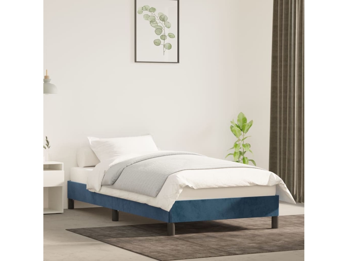 Estructura De Cama Sin Colchón Terciopelo Azul Oscuro 100x200cm
