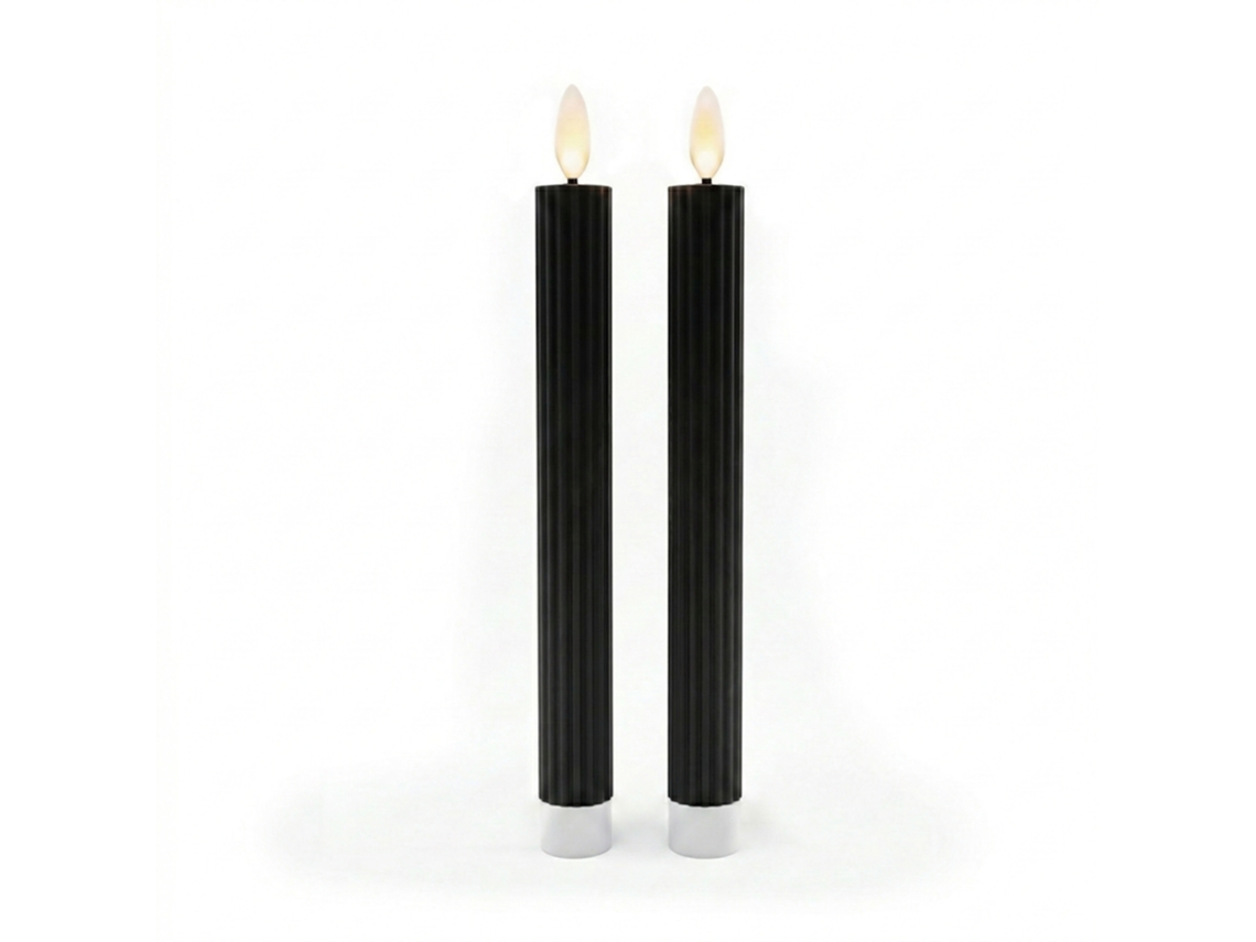 Velas Led Relaxdays, Set De 2, Hxd: 25 X 2 Cm, Llama Parpadeante, Cera Real, Ranuras, Velas Sin Llama, Negras