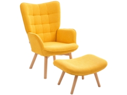 Sillón De Pana Con Respaldo Alto Y Reposapiés, Color Naranja.