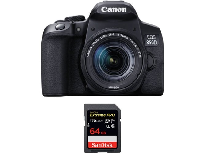 Kit Cámara CANON EOS 850D + EF-S 18-55mm f/4-5.6 IS STM + SanDisk 64 GB (APS-C)