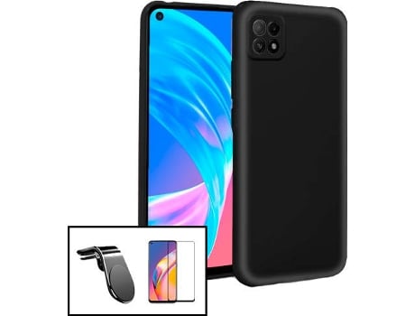 Carcasa + Protector + Soporte Oppo A73 5G PHONECARE Silicona Líquida Negro