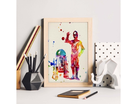 Poster De R2D2 Y C3Po Estilo Acuarela. Láminas De Cine, Películas, Y Actores. Posters De Películas Antiguas Con Estilo Acuarela.