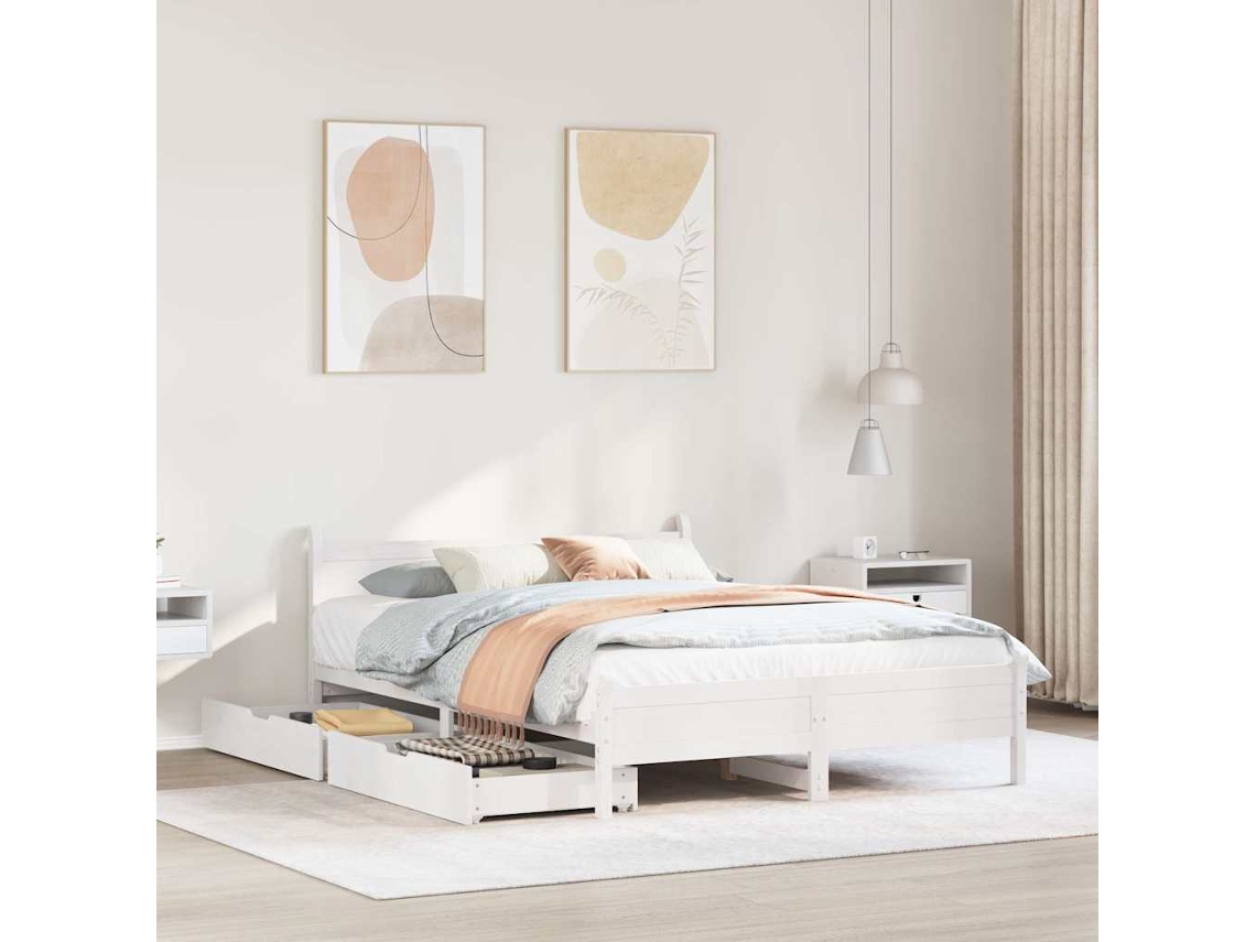 Estructura De Cama Sin Colchón Madera De Pino Blanca 140x190 Cm