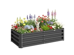 Macetero rectangular elevado de acero galvanizado para el cultivo de plantas, flores y césped, 120x60x30,5 cm, color gris.
