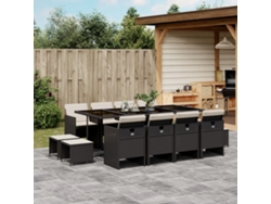 Juego de comedor de jardín de 13 piezas con cojines en mimbre sintético negro de DKD Home Decor