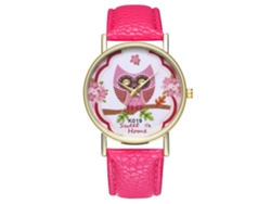 Reloj De Pulsera De Cuarzo Con Correa De Pu Y Patrón Cartoon (rojo Rosa)