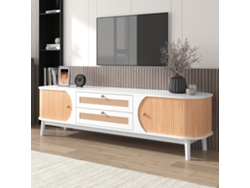 Estantería De Ratán, Madera Natural, Puertas Y Cajones, Estilo Rústico.