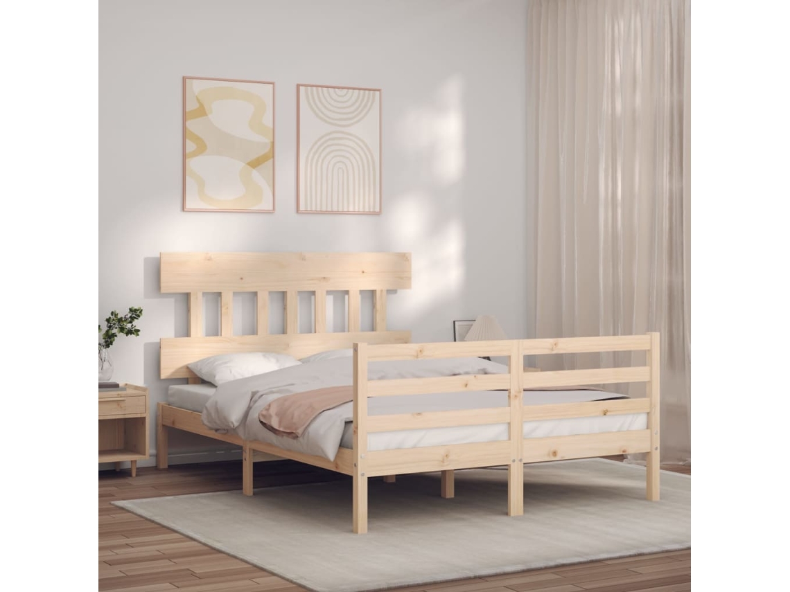 Cama De Matrimonio | Cama Para Adultos | Estructura De Cama Con Cabecero Madera Maciza 120x200 Cm