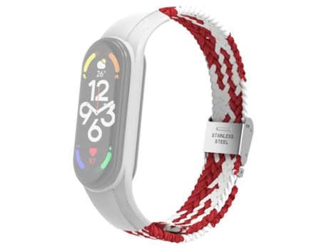 Correa de acero inoxidable trenzado con hebilla ajustable para Xiaomi Mi Band 7 - rojo/blanco