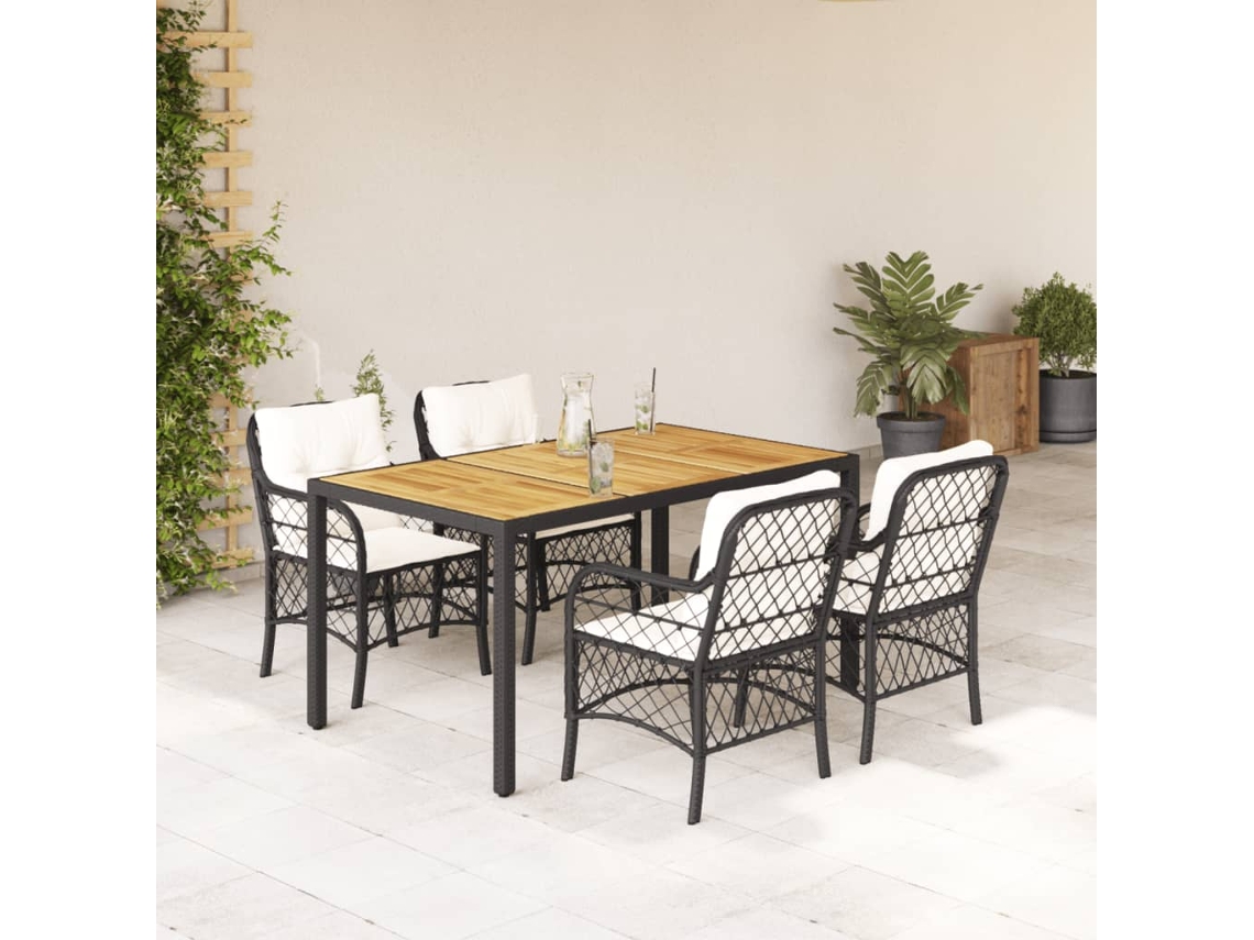 Juego de comedor de jardín de 5 piezas con cojines de mimbre negros de DKD Home Decor
