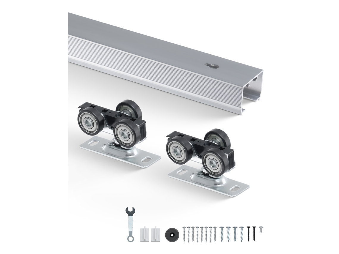 Kit de riel para puerta corrediza resistente Succebuy de 1,8 m con 3 ruedas