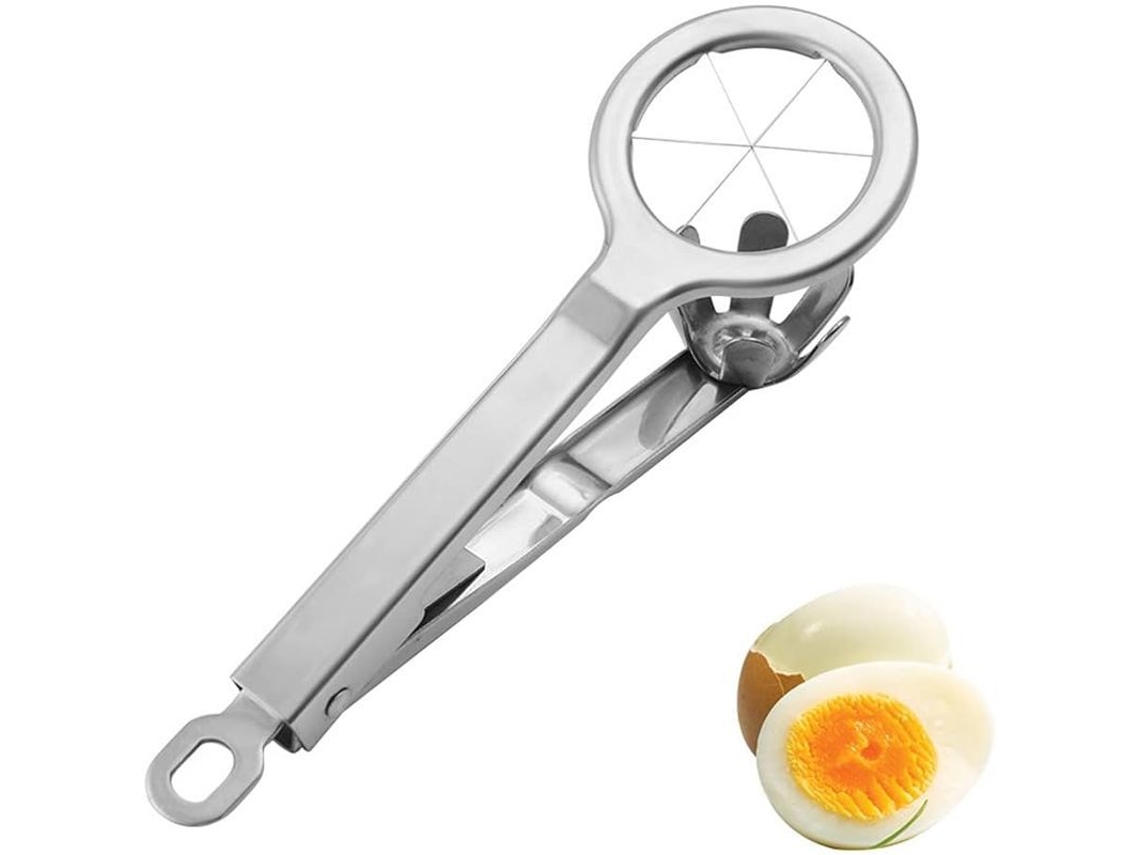 Cortador de huevos Rebe de acero inoxidable 304 para huevos duros, fresas, plátanos, queso con mango, diseño ergonómico.