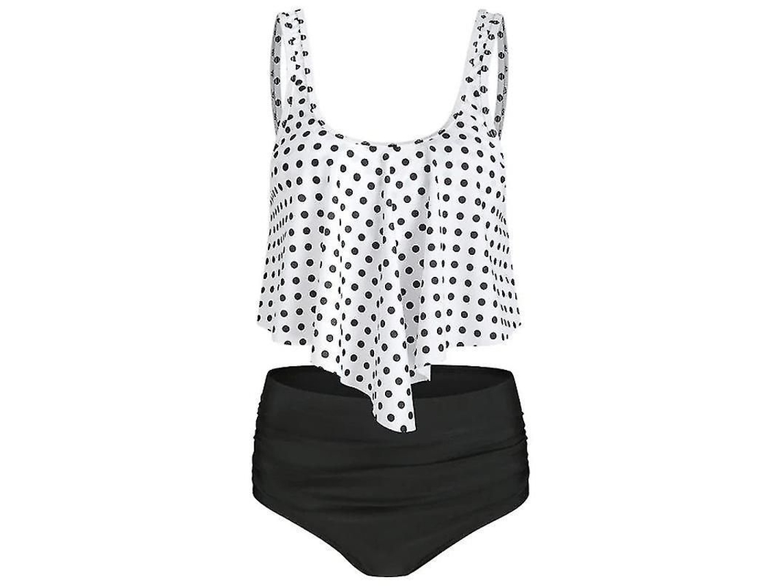Conjunto De Bikini Tankini Para Mujer Con Cintura Alta Y Detalle De Volantes, Traje De Baño De Playa De Poliéster.