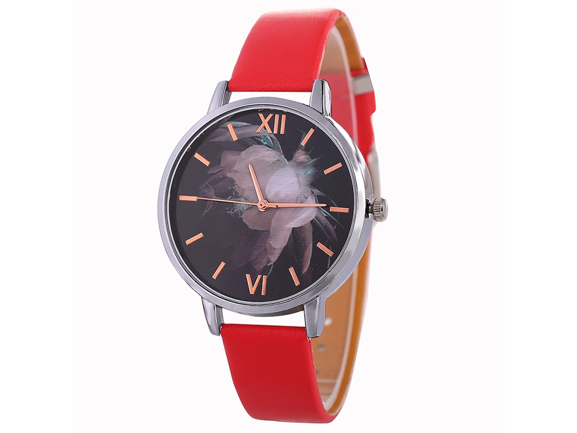 Reloj De Pulsera De Moda Para Mujer Con Esfera Negra Y Correa De Cuero (rojo)