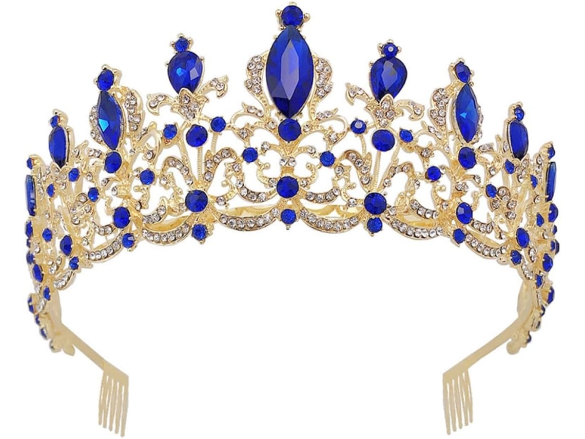 Coroa De Noiva Elegante Em Liga De Zinco Azul, Resistente À Deformação.