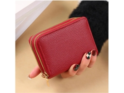 Cartera De Mujer Con Monedero De Doble Cremallera - Tarjetero De Poliéster - Rojo