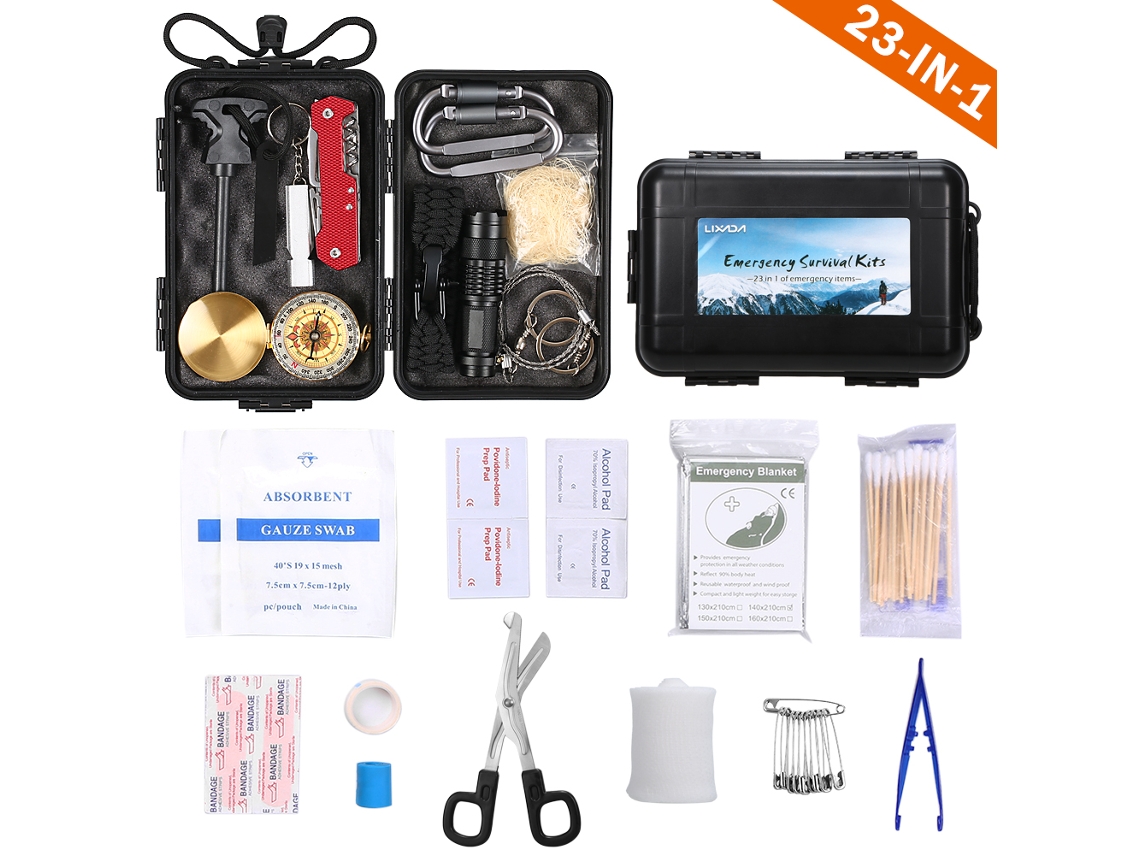 Kit de supervivencia de emergencia con 23 herramientas de primeros auxilios