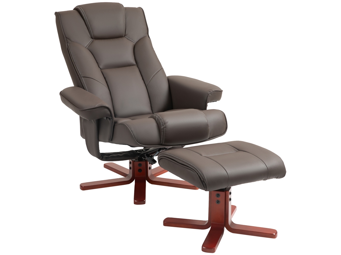 Sillón Reclinable Con Reposapiés Tapizado En Pu Y Estructura De Madera Carga 150 Kg Butaca Para Dormitorio Marrón