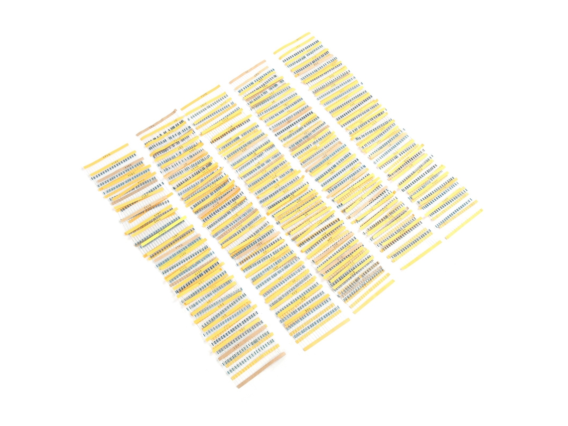 Kit de resistencias de película metálica (2600 piezas, 130 valores, 1/4 W), componentes electrónicos variados (de 1 ω a 3 mω)