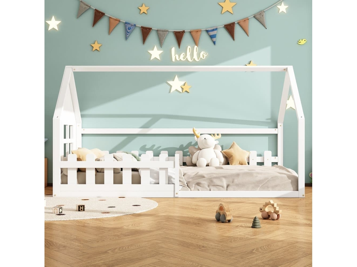 Cama-cabina Para Niños 90x200 Cm - Con Forma De Casita - En Madera De Pino Y Mdf - Blanco