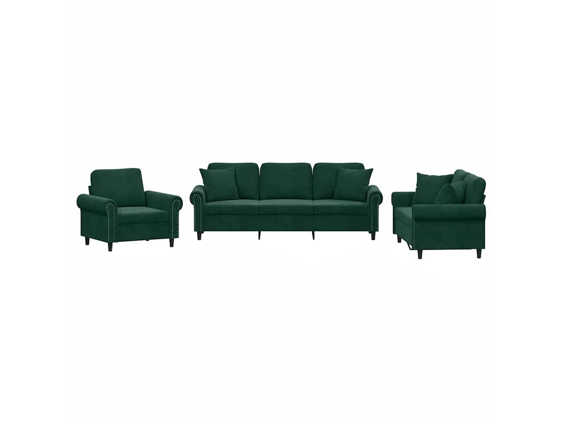 Maison Exclusive - Juego De Sofás Con Cojines 3 Piezas Terciopelo Verde Oscuro