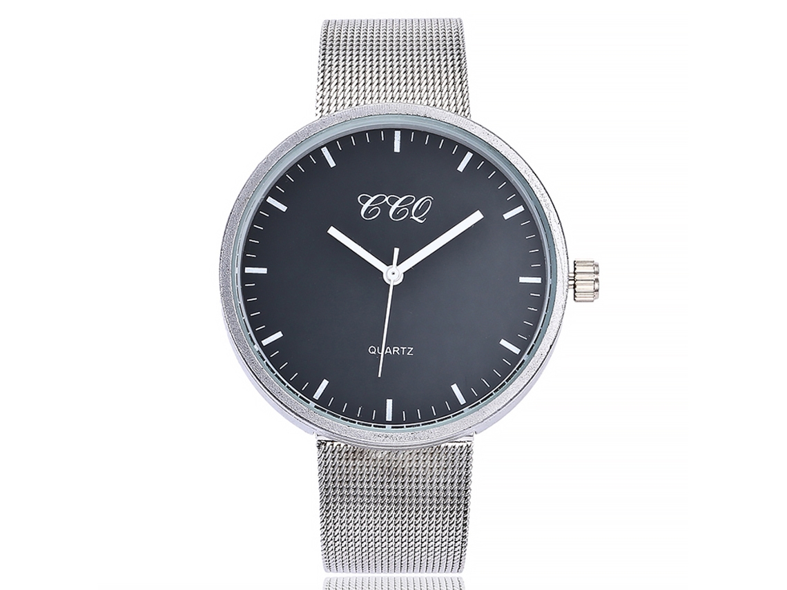 Reloj De Cuarzo Con Correa De Malla De Aleación Moda Unisex Pulsera (plateado Negro)