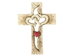 VVJIJILLY Cruz De Madeira Esculpida Para Decoração De Parede, Decoração Artesanal De Arte Pendurada Na Parede Com Corações Entrelaçados, Resina Cross Religiosas